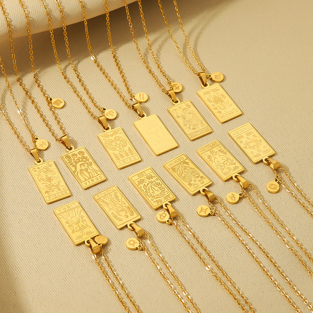 Wholesale stainless steel twelve constellation simple necklace 18K gold plated square clavicle chain
