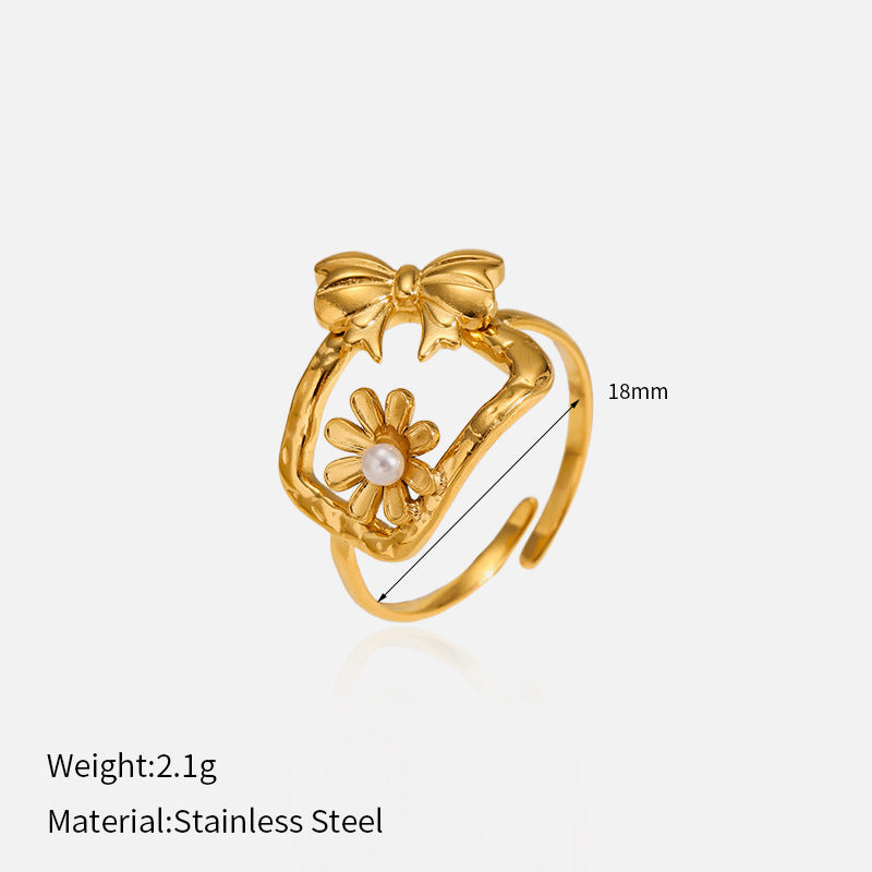 Wholesale  Sunflower  Stainless Steel  Retro Special-Shaped Twisted Sun Ring