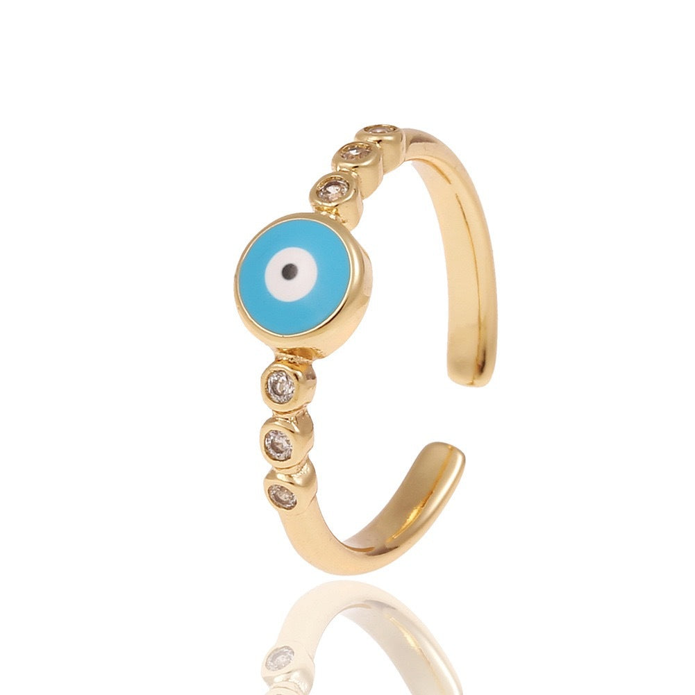 Wholesale Copper-Plated Gold-Tone Devil' s Eye Geometric Open Ring Fashion Jewelry Accessory Boutique Resale