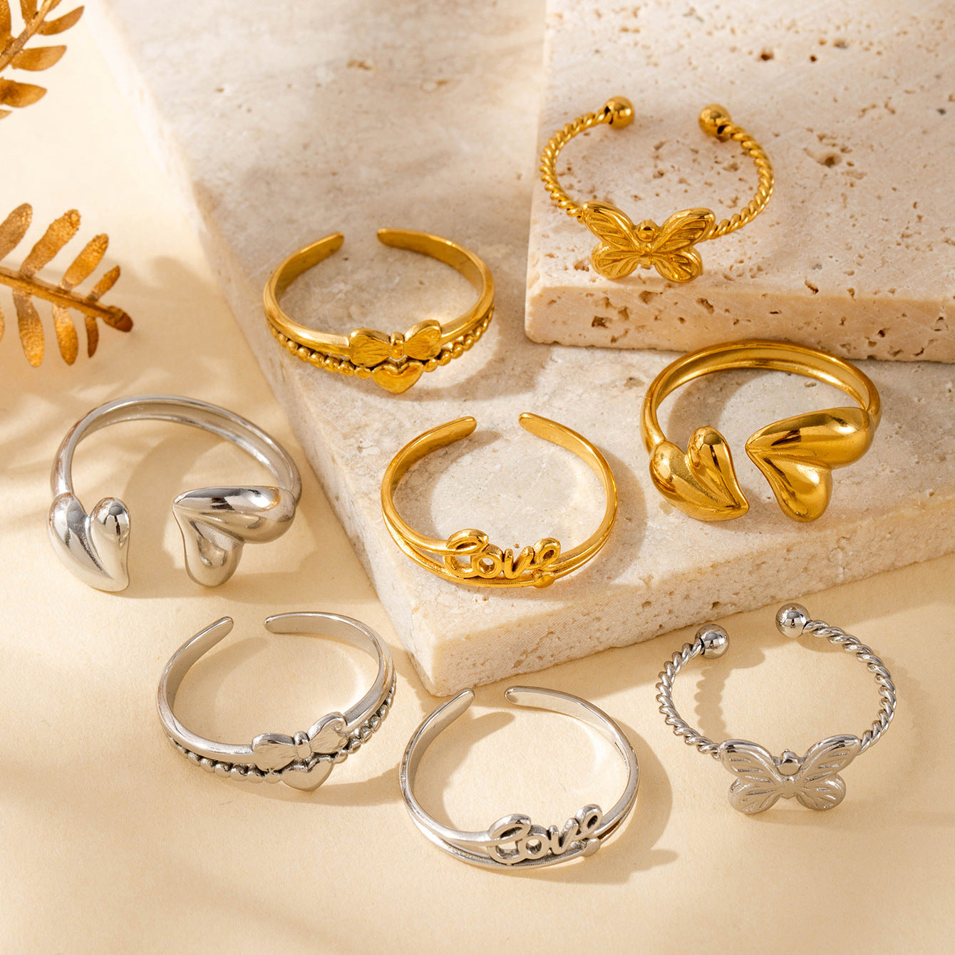 Wholesale Titanium Steel Love Heart-shaped Bow  Cute Sweet Opening Adjustable Ring