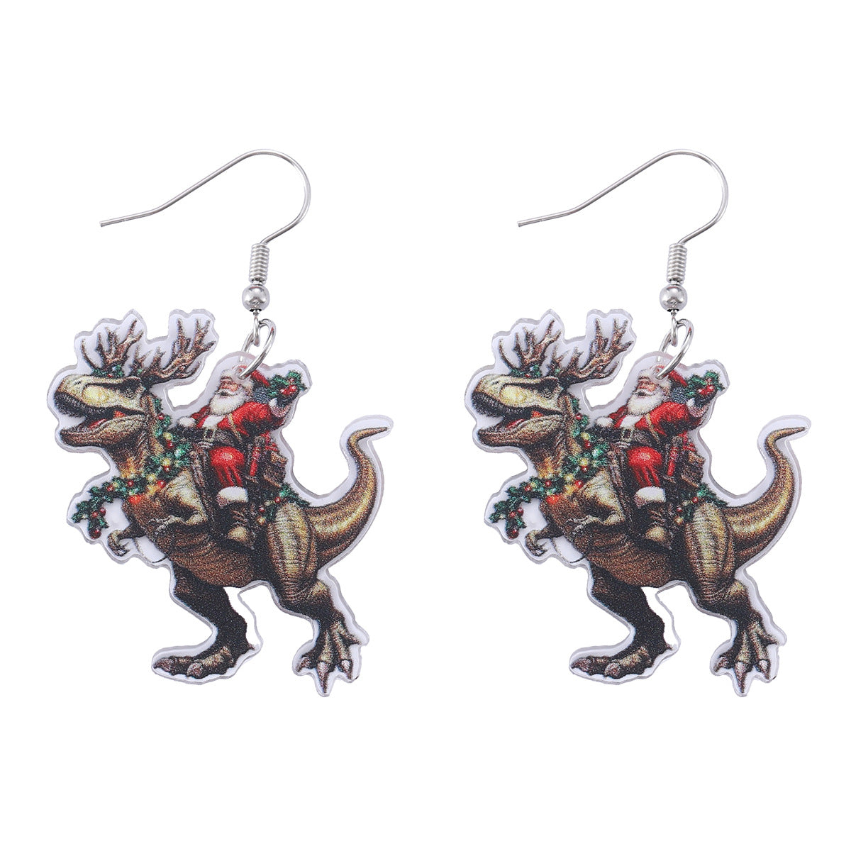 Wholesale Christmas funny  riding a dinosaur pendant earrings