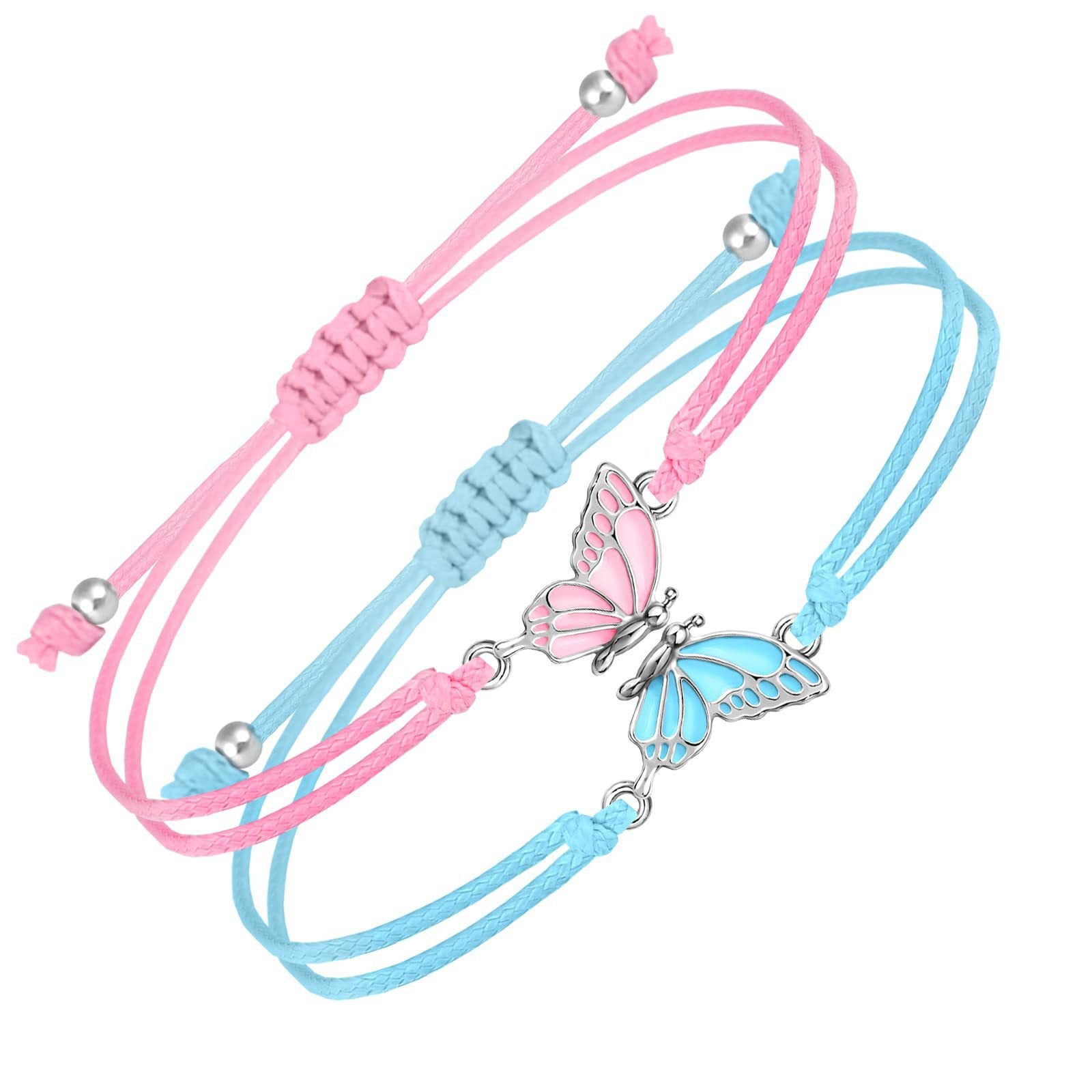 Wholesale Handmade Crystal Butterfly Friendship Bracelet Adjustable Wax Cord Gift for Couples