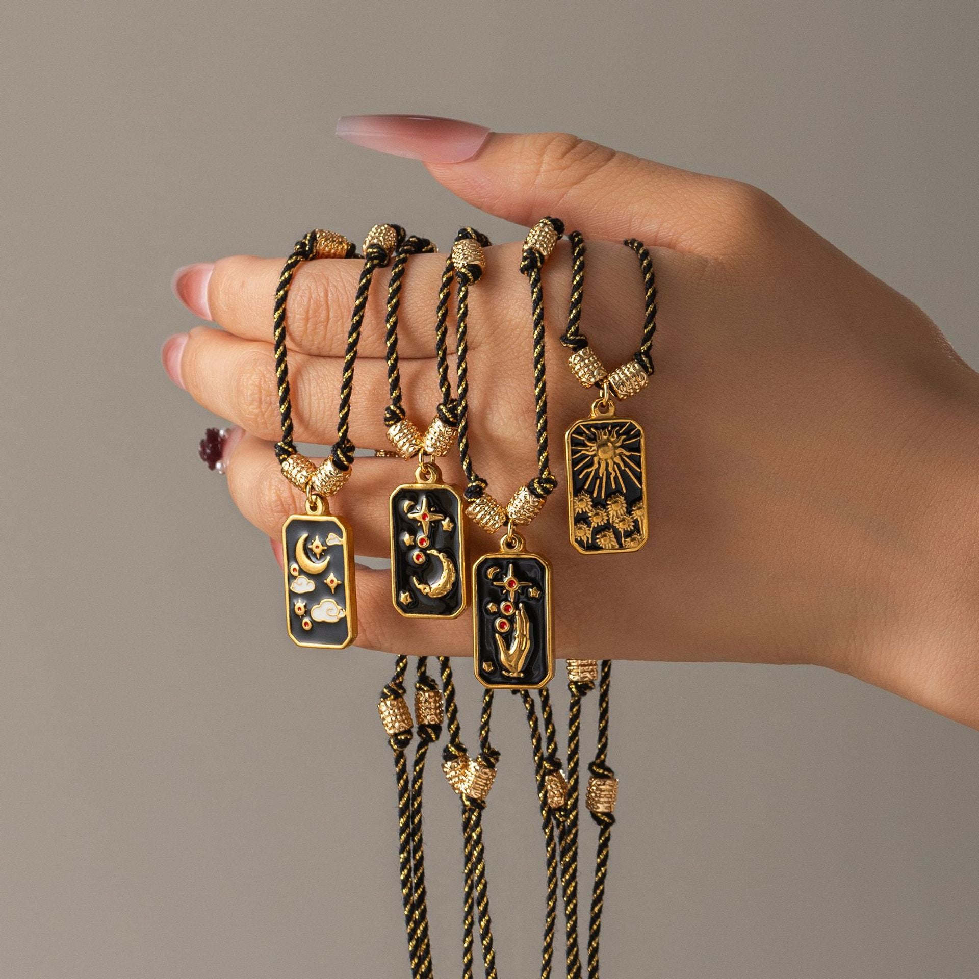 Wholesale Titanium Steel necklace Tarot black oil drop electroplating 18k gold rope hand-knotted necklace