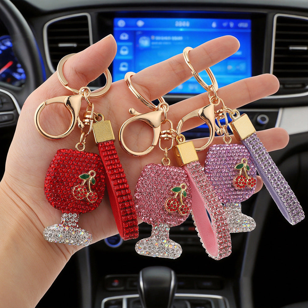 Wholesale Cross-Border Wine Glass Keychain with Diamonds,  Mini Wine Glass Car Keychain Pendant,  Creative Bag Accessories