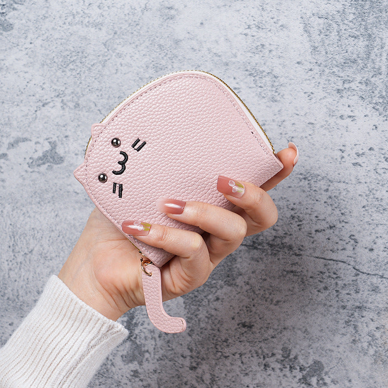 Wholesale Pink PU Cat Card Holder Cute Animal Print Card Wallet Everyday Wear For Women
