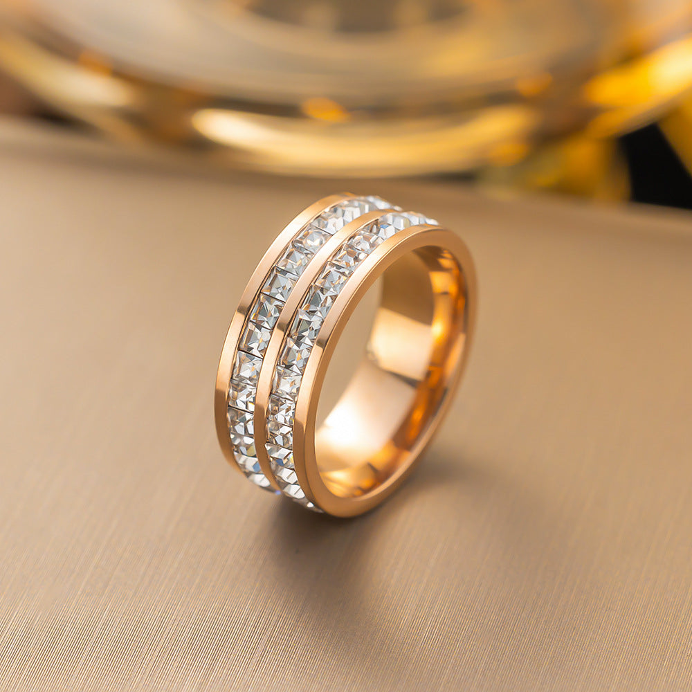 Wholesale Single and Double Row Diamond Ring Titanium Steel Rings Full Diamond Ring ACC-RS-Yibao001