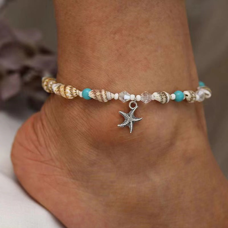 Wholesale Ocean Vacation Shell Turtle Starfish Woven Foot Bracelet