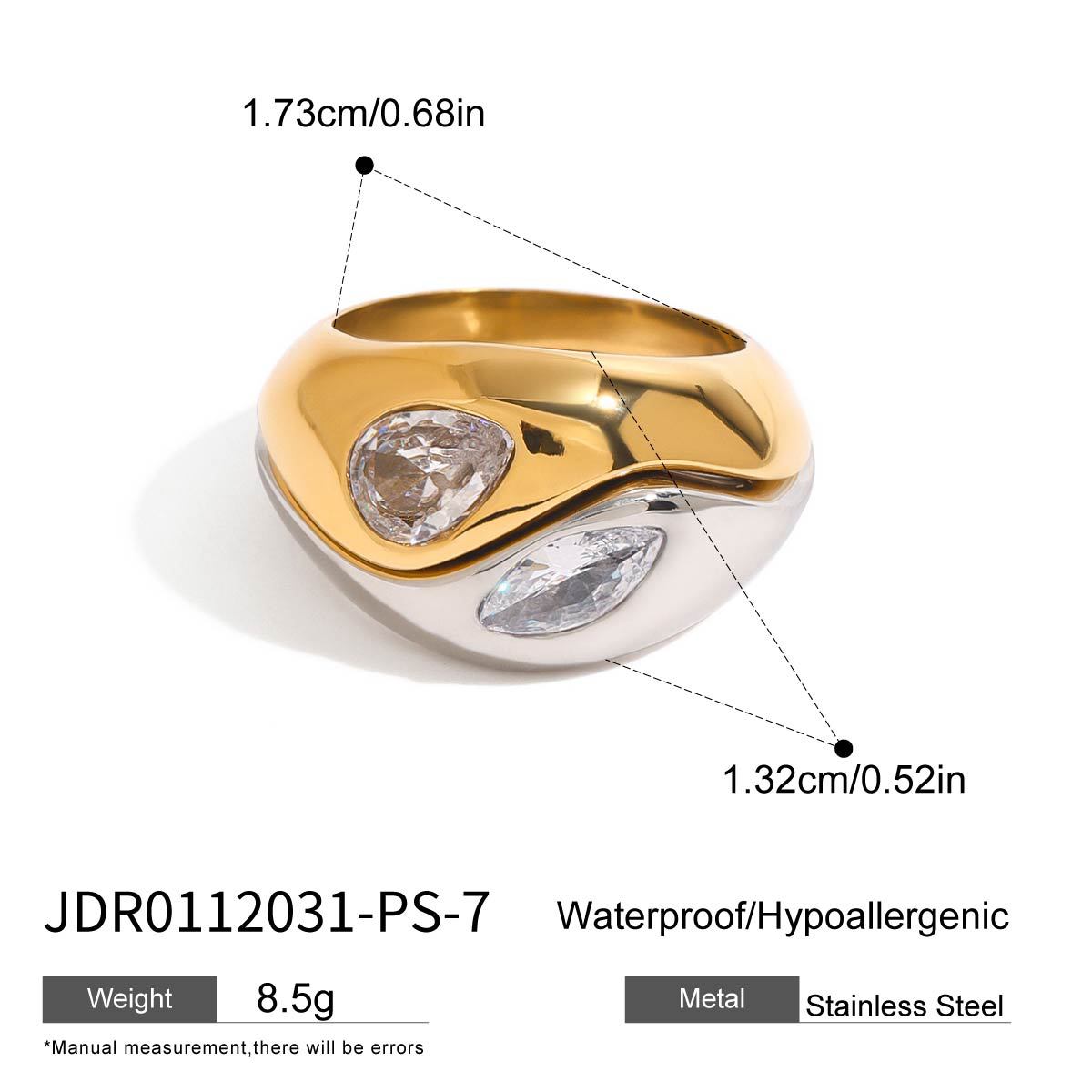 Wholesale  18K gold stainless steel diamond drop-shaped irregular smooth ring