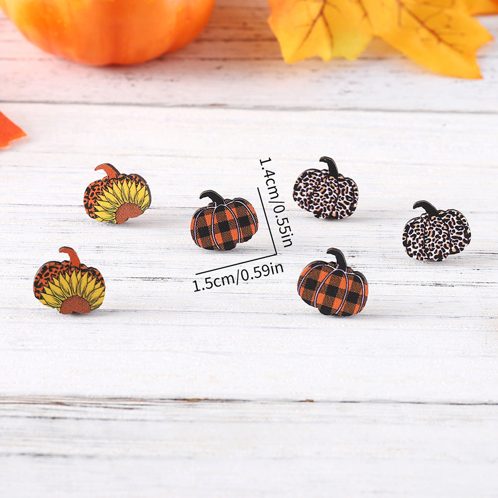 Wholesale Thanksgiving leopard plaid stars pumpkin earrings suit
