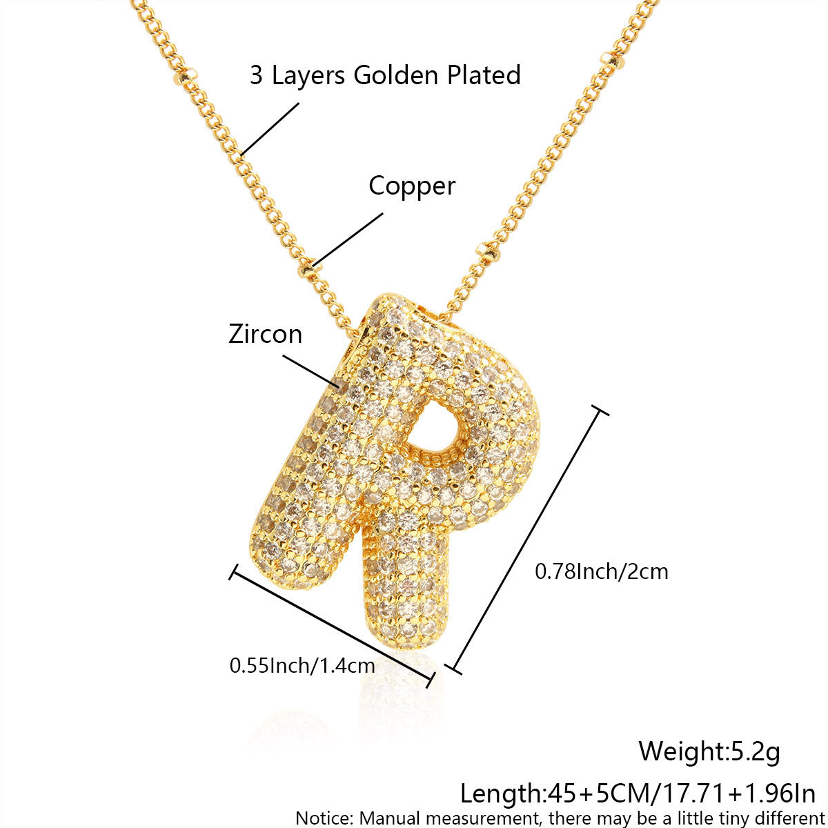 Wholesale Micro Inlaid Zircon Necklace 26 English Letters Balloon Letter Necklace ACC-NE-BaiTian002