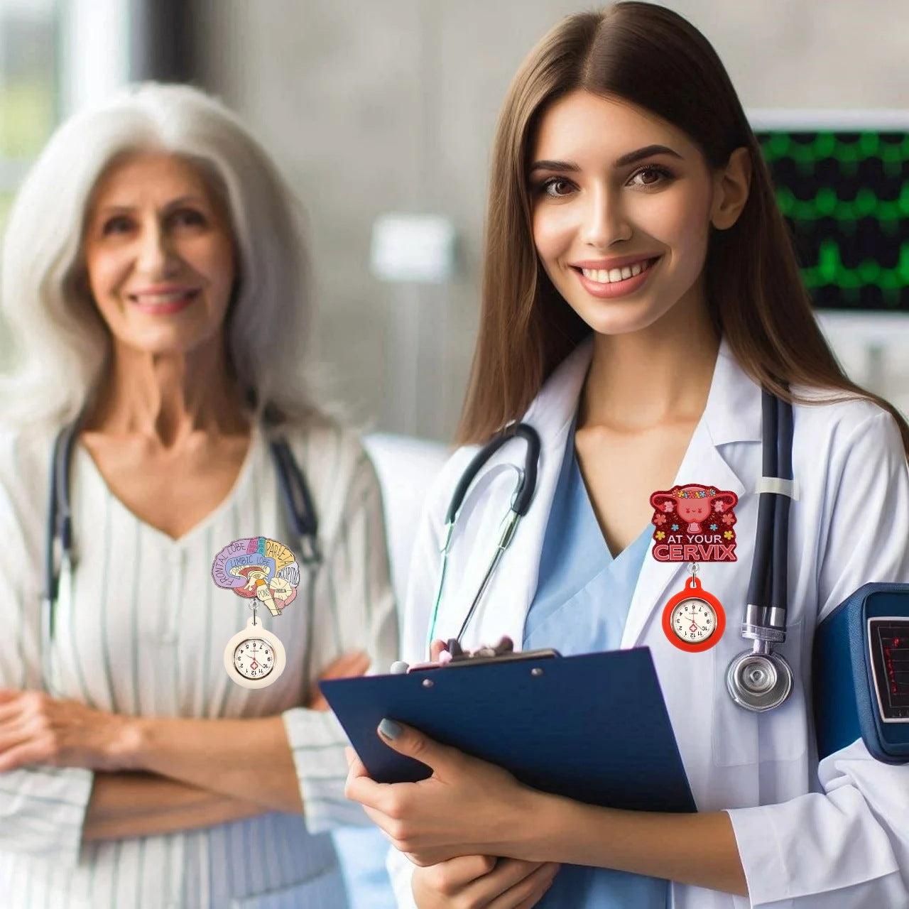 Wholesale Cute Cartoon Pocket Watch Acrylic Retractable Clip Badge Keychain