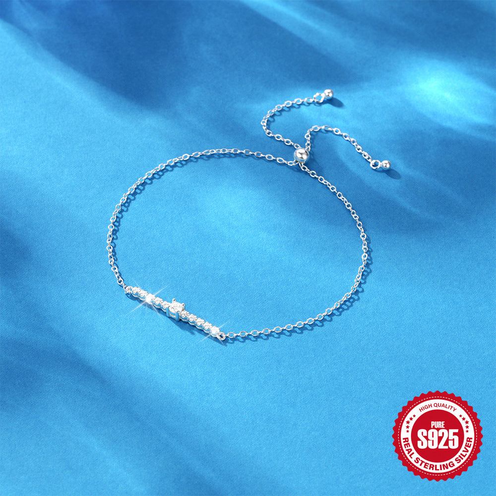 Wholesale 925 sterling silver single row zircon round beads telescopic anklet