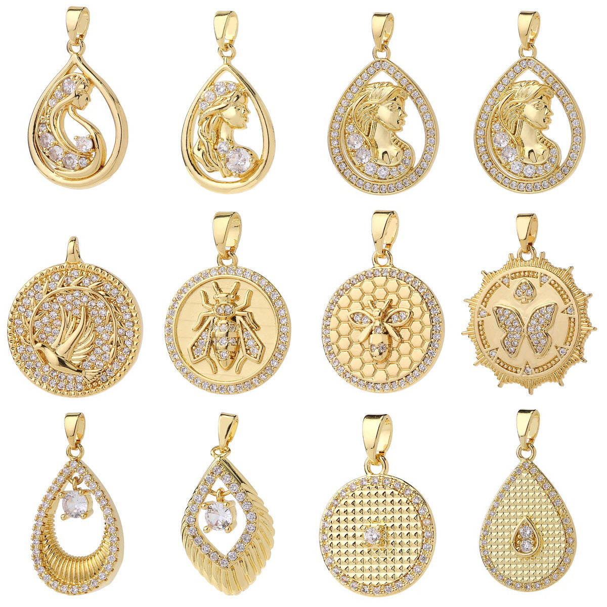 Wholesale Gold Plated Brass Honeycomb Bee Pendant Micro Set Zircon Charm DIY Jewelry Accessory Gift Boutique Resale