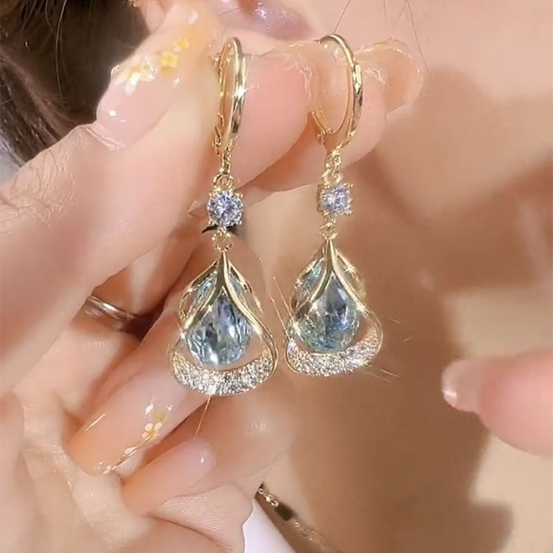 Wholesale diamond-embedded geometric crystal water drop earrings