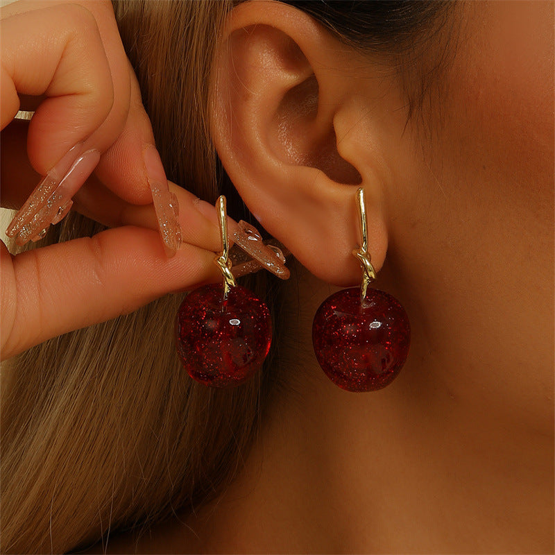 Wholesale Red resin smudged cherry earrings