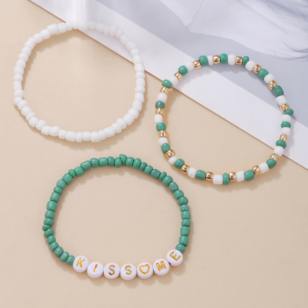 Wholesale St. Patrick's Day Green Beads Lucky Letter Beaded Bracelet