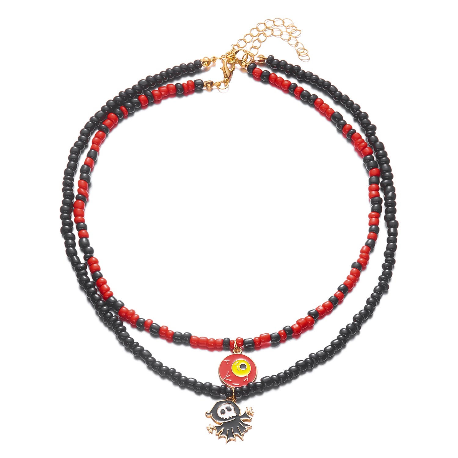 Wholesale Halloween double-layered necklace with contrasting rice beads neck clavicle chain