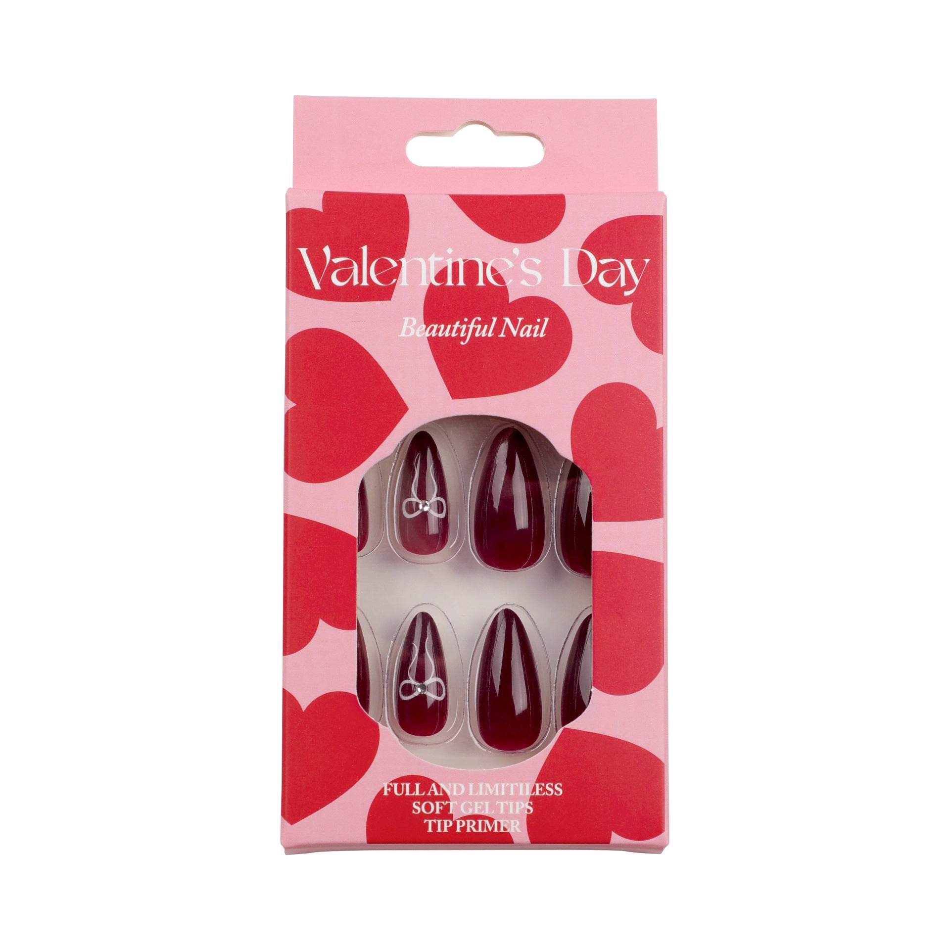 Wholesale 24 Pieces/box Valentine's Day Burgundy Bow Press-on Nails Kits Nail Stickers ACC-NS-LeFan066