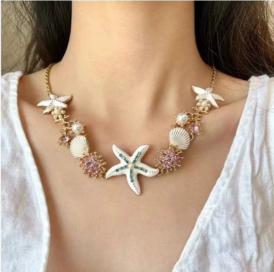 Wholesale Blue starfish shell beach necklace