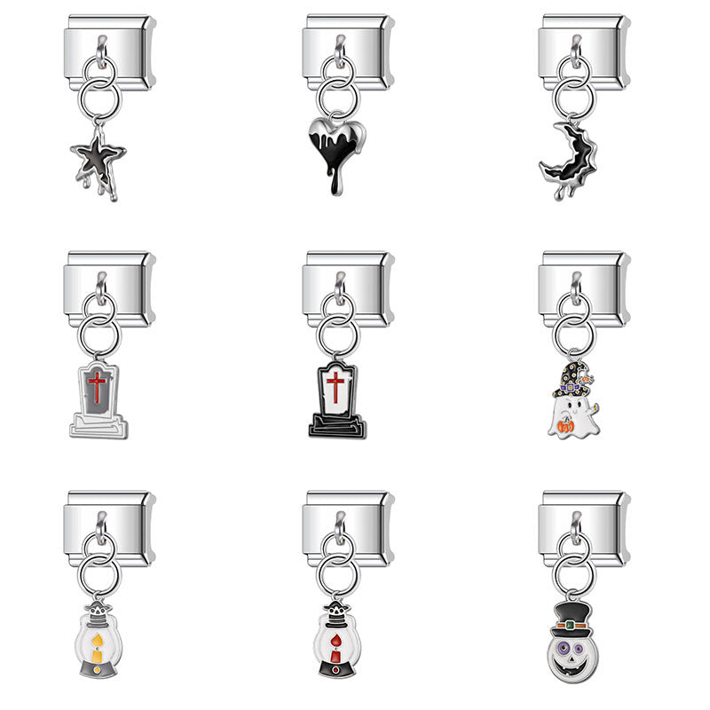Wholesale Italian Charm Bracelet 9mm DIY Splicing Stainless Steel Halloween Pumpkin Series Composable Bracelet
