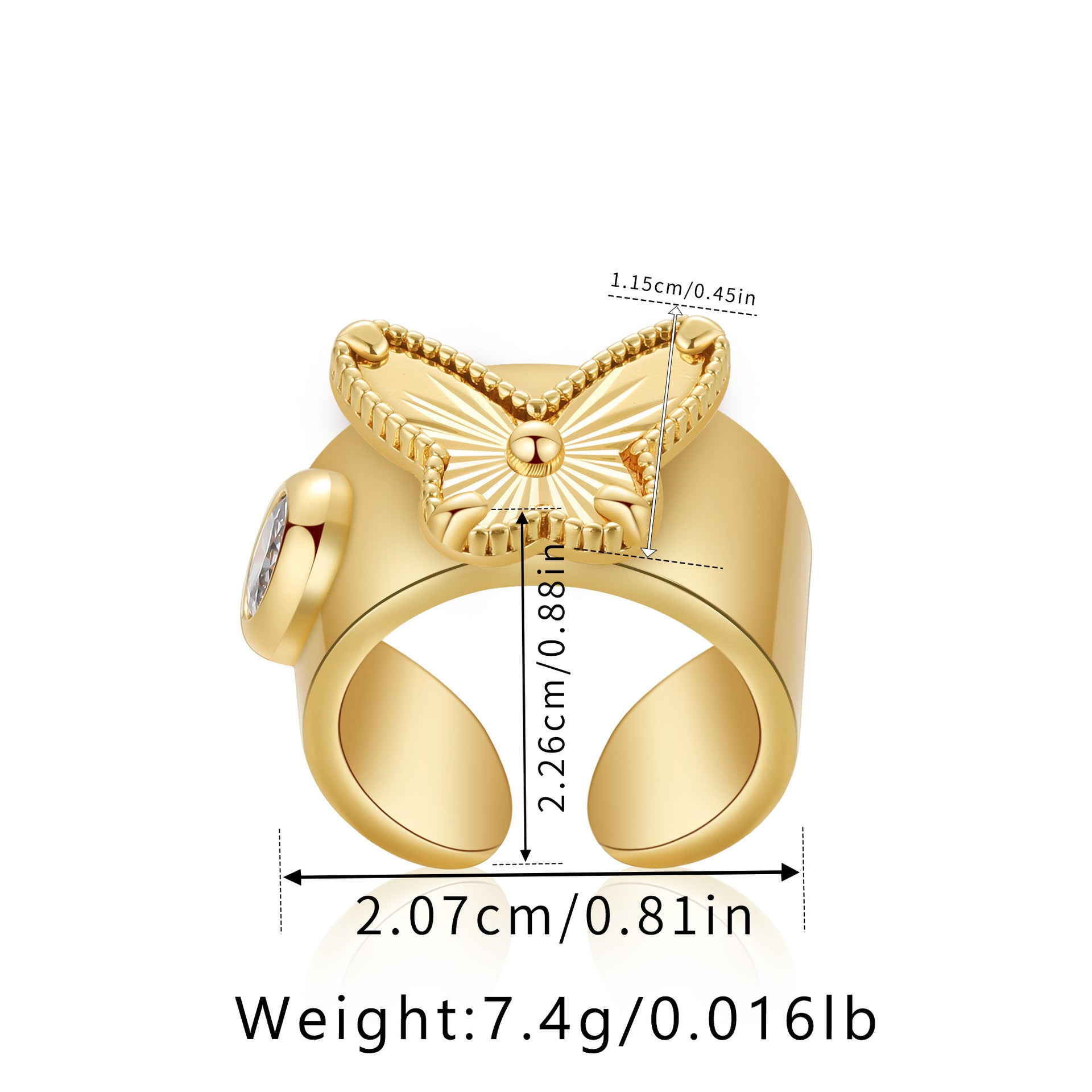 Wholesale Brass plated 18K real gold  ring animal butterfly design personality ring