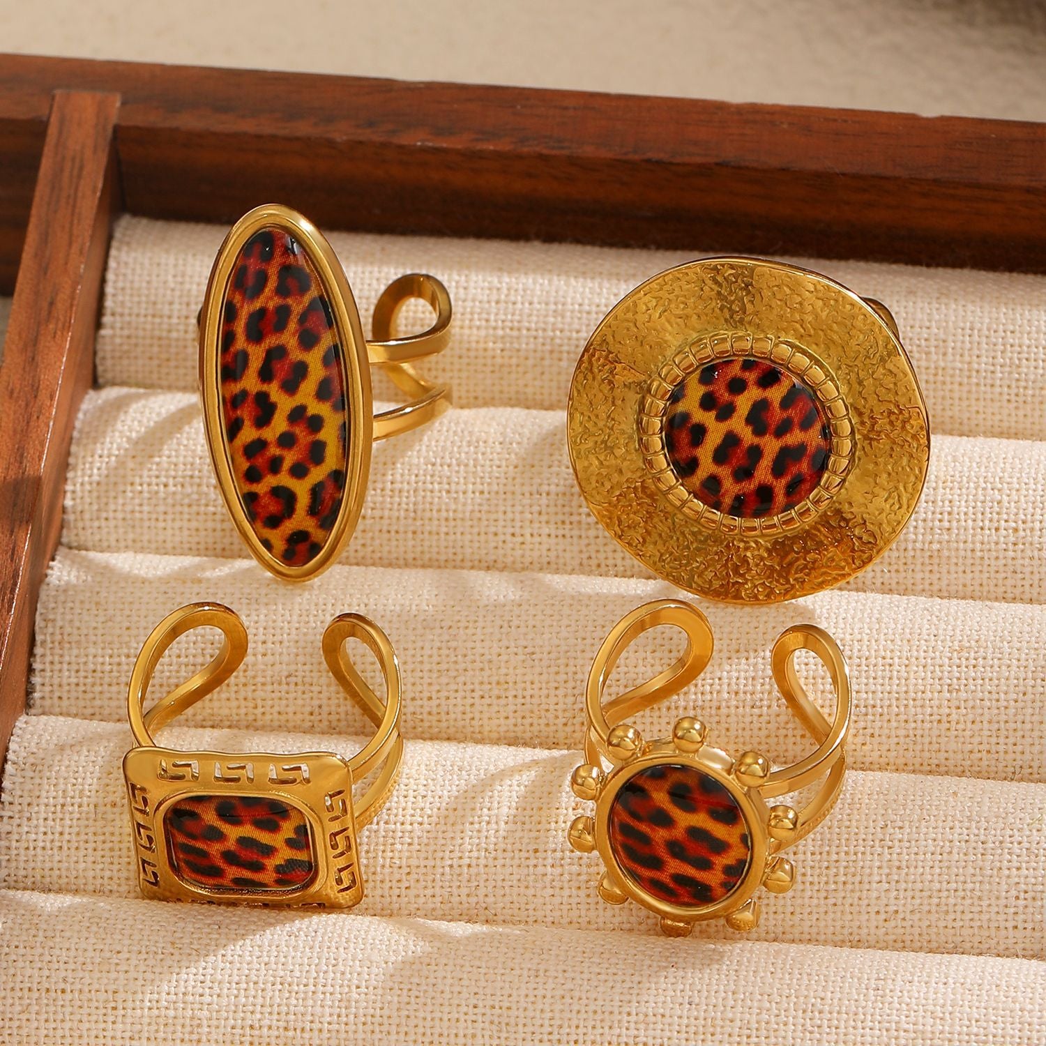 Wholesale Adjustable stainless steel  leopard print ring