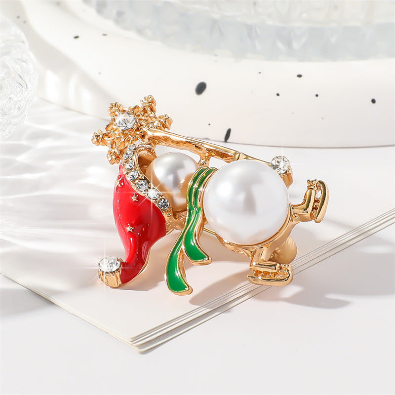 Wholesale Christmas Diamond Pearl Brooch ACC-BCH-HaoYun001