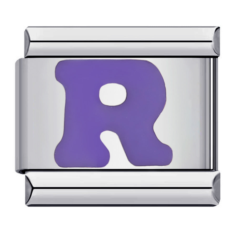 Wholesale Italian Charm Bracelet 9mm DIY Splicing Removable Purple English Letters Stainless Steel Composable Bracelet