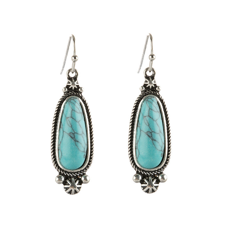 Wholesale Alloy Creative Lace Drop Turquoise Earrings - Retro Fashion Jewelry Accessory