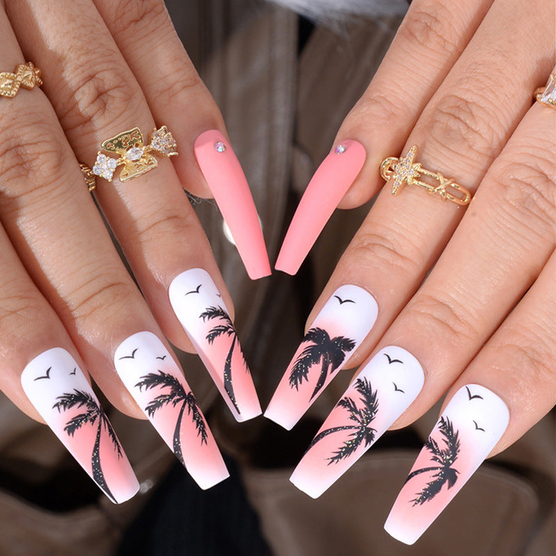 Wholesale Plastic Coconut Tree Nail Patches Press on Nails Kits for Long Manicures ACC-NS-MeiSu016