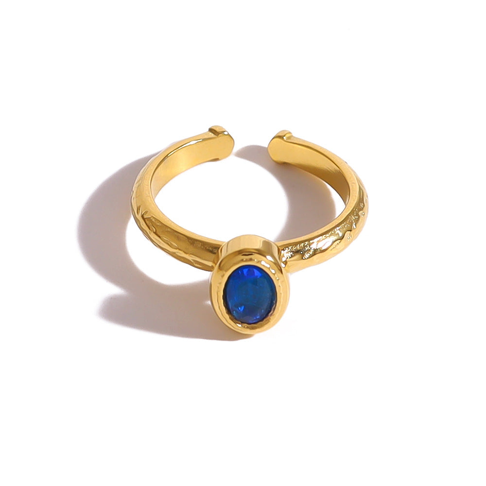 Wholesale retro style color zircon ring  open stainless steel adjustable ring