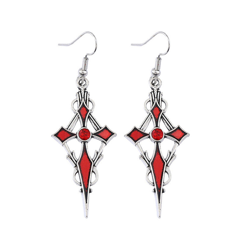 Wholesale Zinc Alloy Red Black Gem Cross Earrings Dark Punk Vampire  Party Fashion Accessory