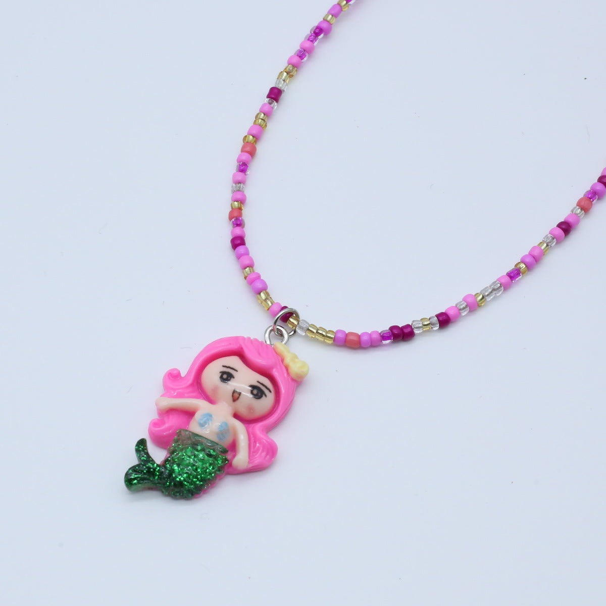 Wholesale gradient mermaid necklace  rice beads beaded necklaces
