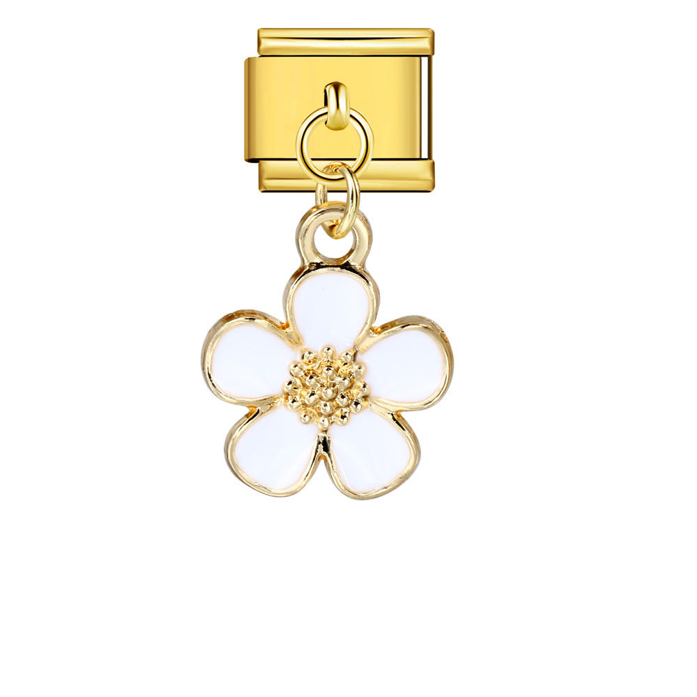 Wholesale Italian Charm Bracelet 9mm DIY single handmade flowerCreative Stainless Steel Composable Bracelet