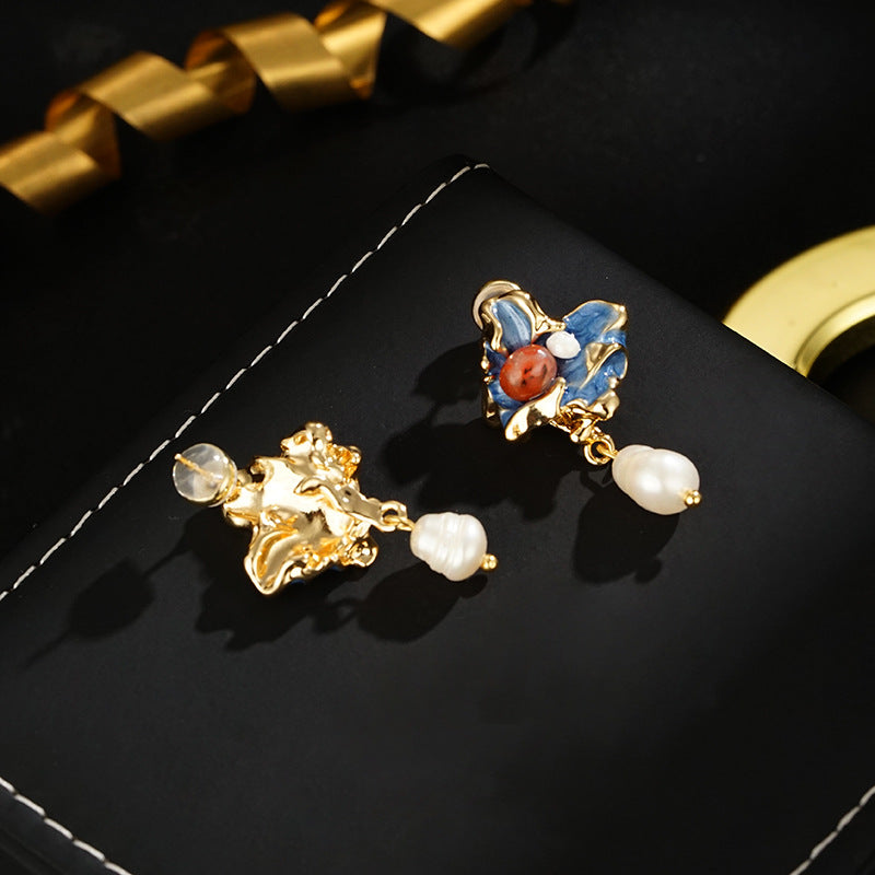 Wholesale  Oil Dripping Asymmetrical Pearl Earrings