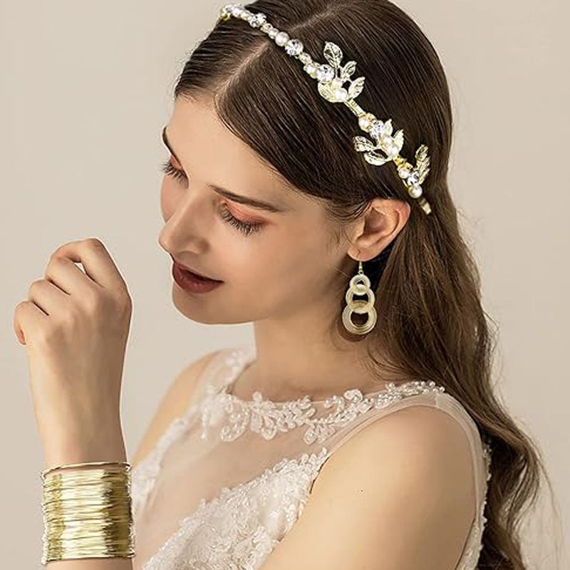Wholesale Fashion Greek Goddess Bride Leaves Hair Band Golden Bracelet Leaves Earrings suit