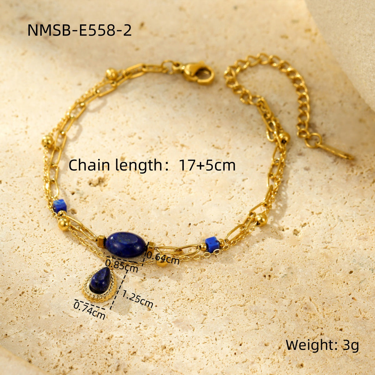 Wholesale light luxury  stainless steel inlaid natural stone pendant  bracelet
