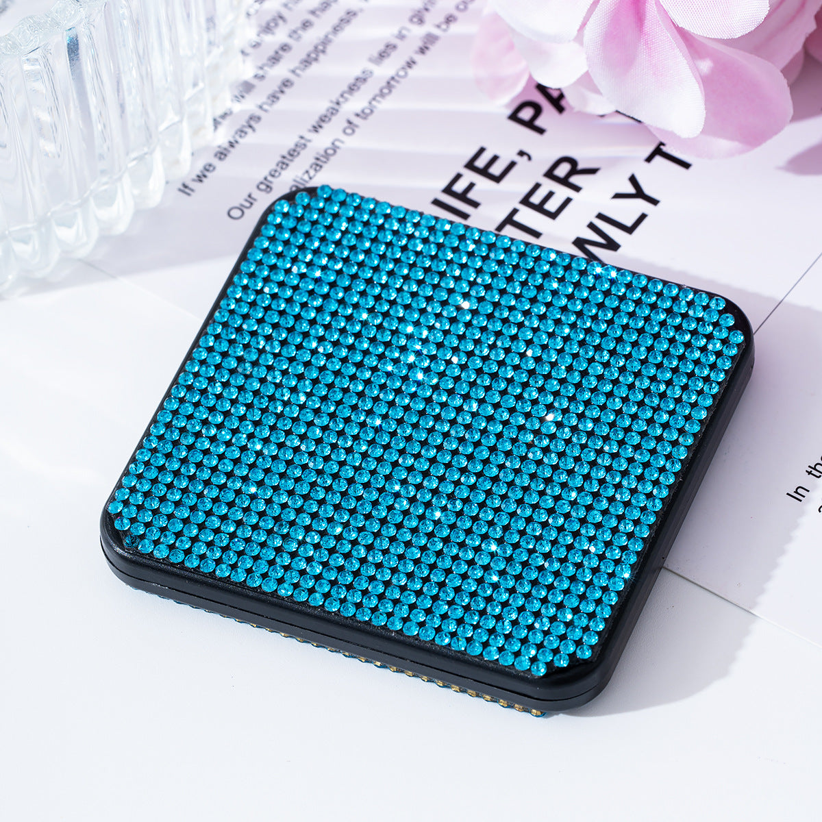 Wholesale Rhinestone portable small mirror mini portable double-sided folding square makeup mirror