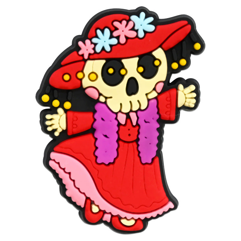 Wholesale Random 100pcs Day of The Dead PVC Soft Rubber Shoe Buckle Decoration ACC-SC-RYY075