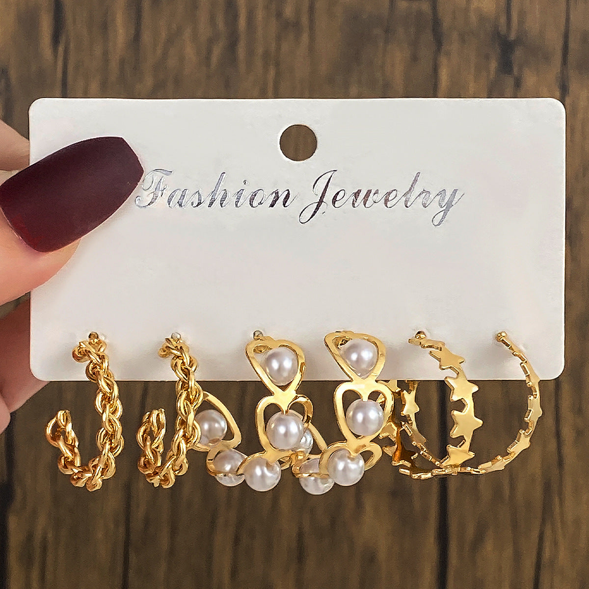 Wholesale 6pcs/set C- shaped metal texture high-grade personalized earrings