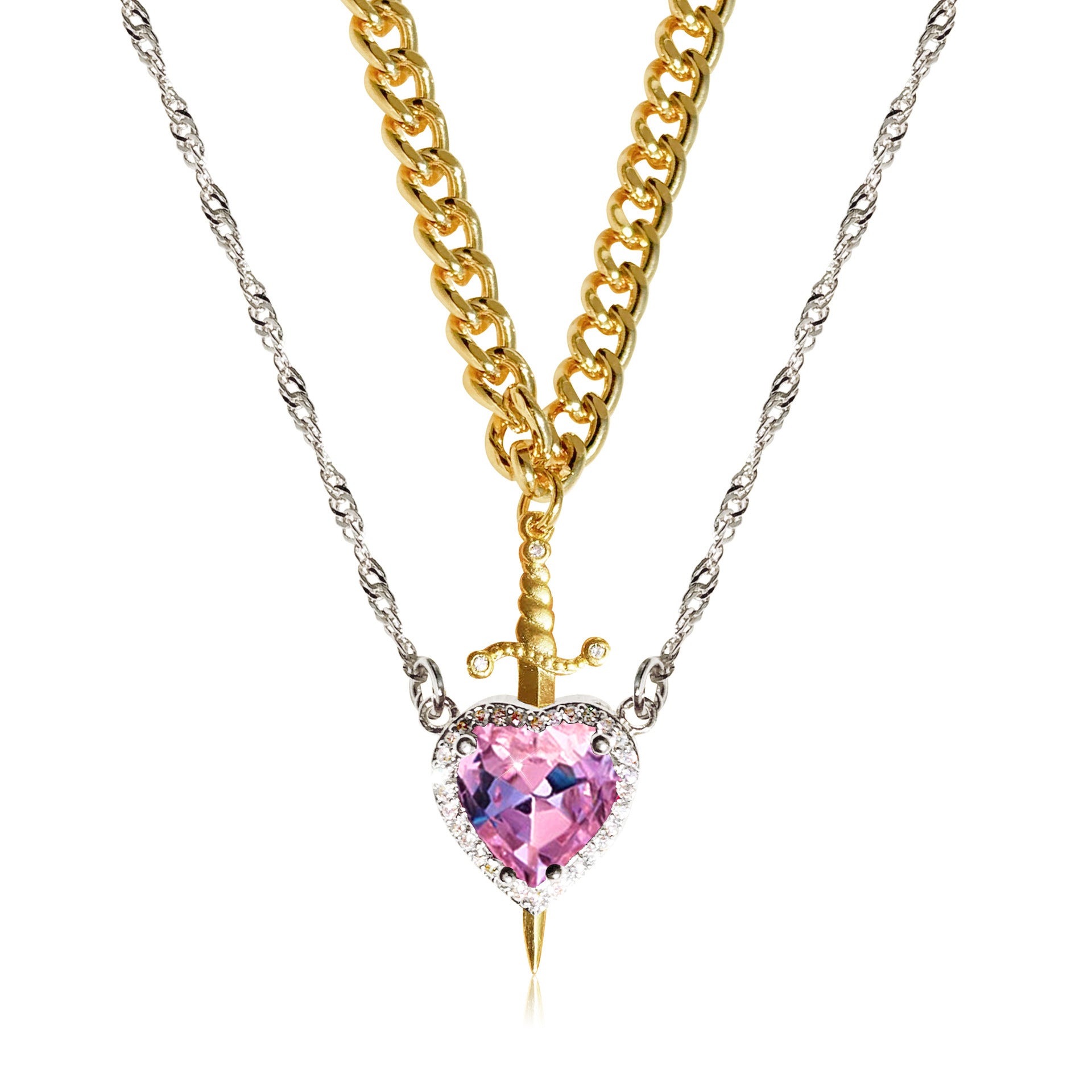 Wholesale Red Crystal Heart Dagger Necklace