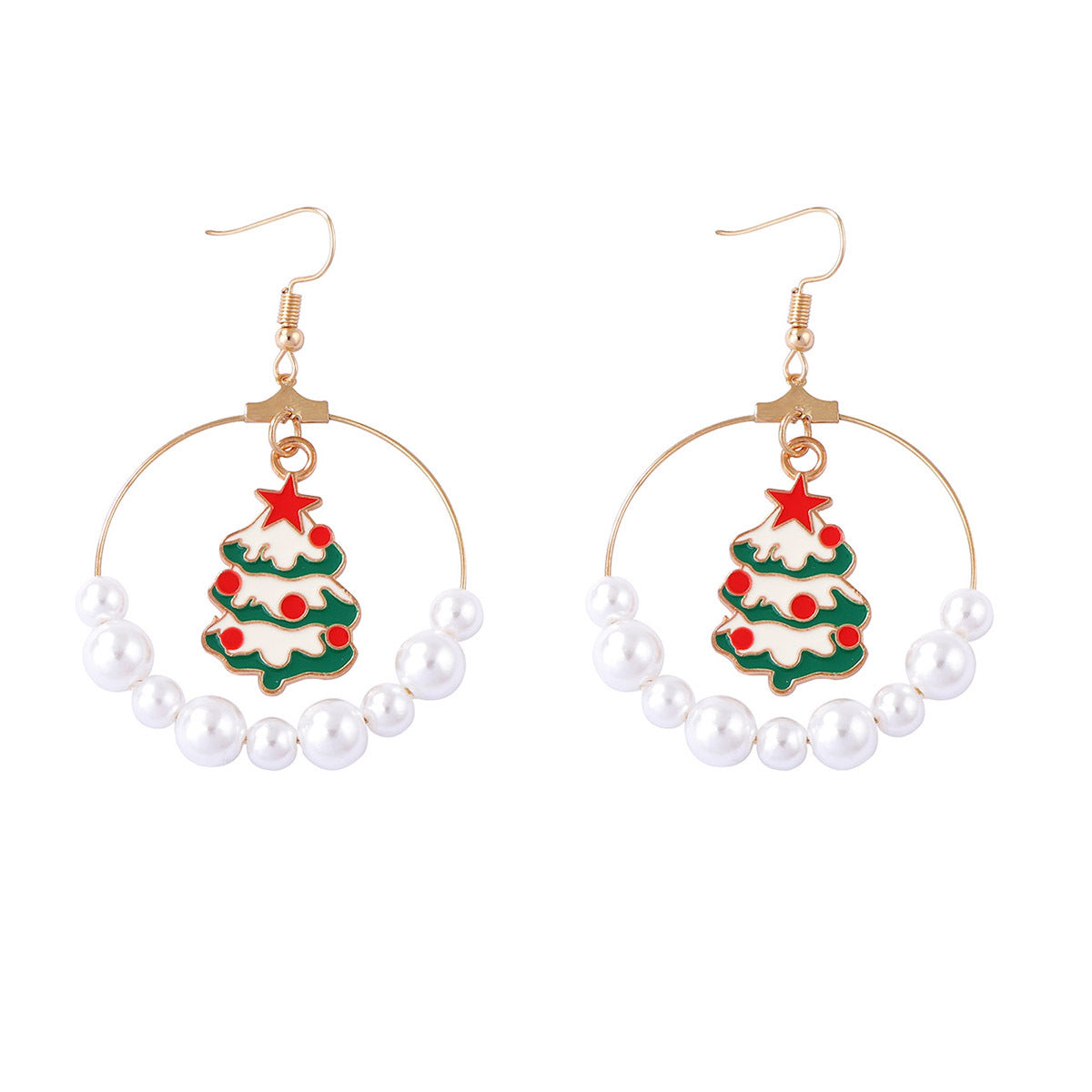Wholesale Alloy Drop Oil Christmas Tree Large Circle Earrings