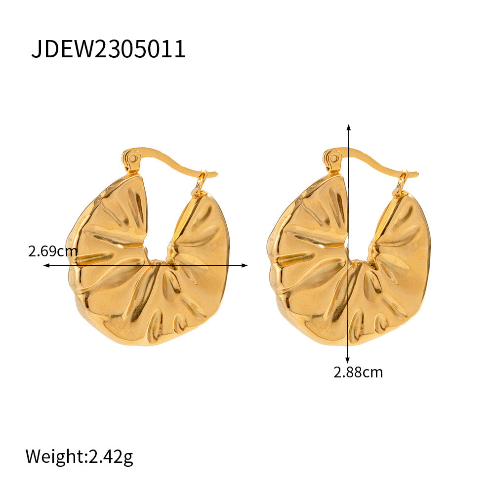 Wholesale 18K Gold Lava Pleated Hammer Earrings Stainless Steel Earrings ACC-ES-Wanx004