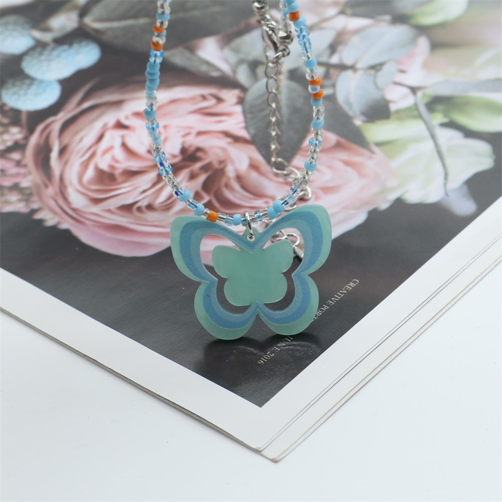 Wholesale Colorful Butterfly Beaded Y2K Necklace
