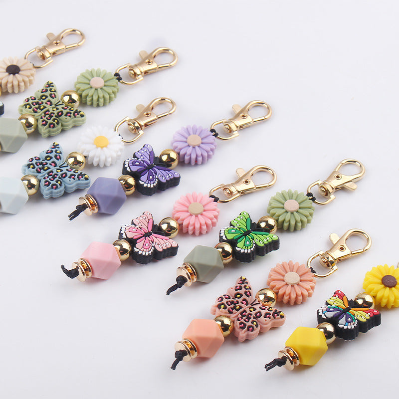 Wholesale Cartoon Colorful Butterfly Silicone Beaded Lanyard Keychain ACC-KC-GuangTian066