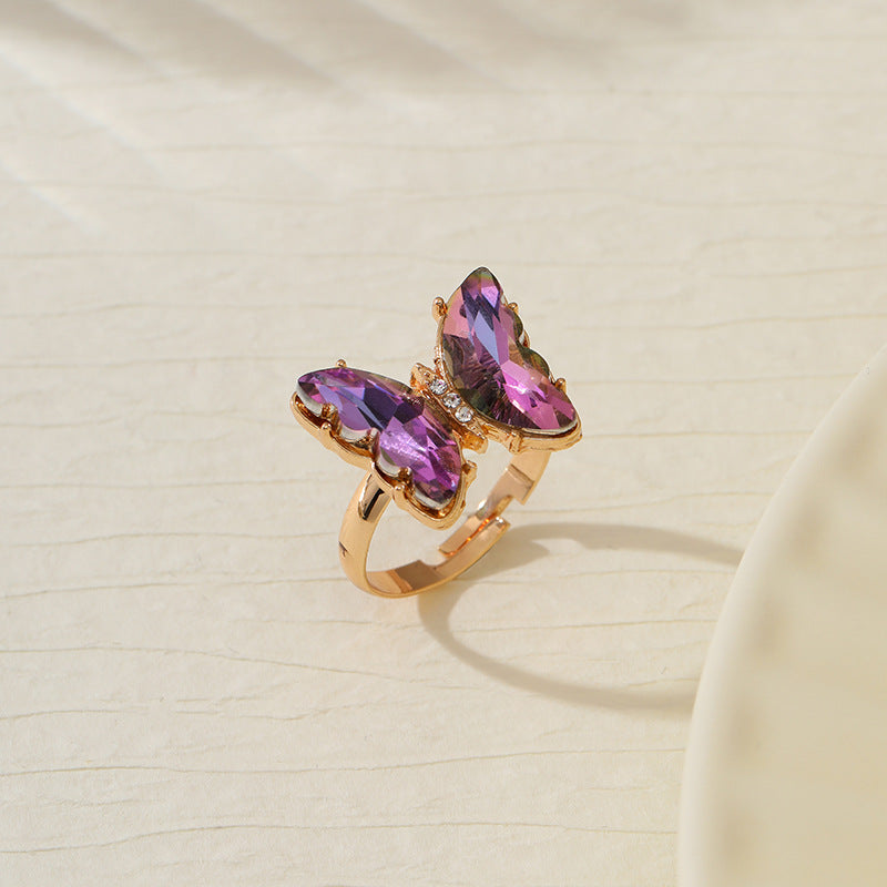 Wholesale Colorful Inlaid 3-piece Earrings Necklace Ring Butterfly Diamond Necklace ACC-RS-YunJin003