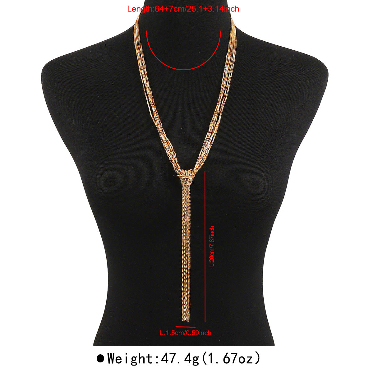 Wholesale tassel metallic long snake bone chain temperament design knot Y-shaped necklace