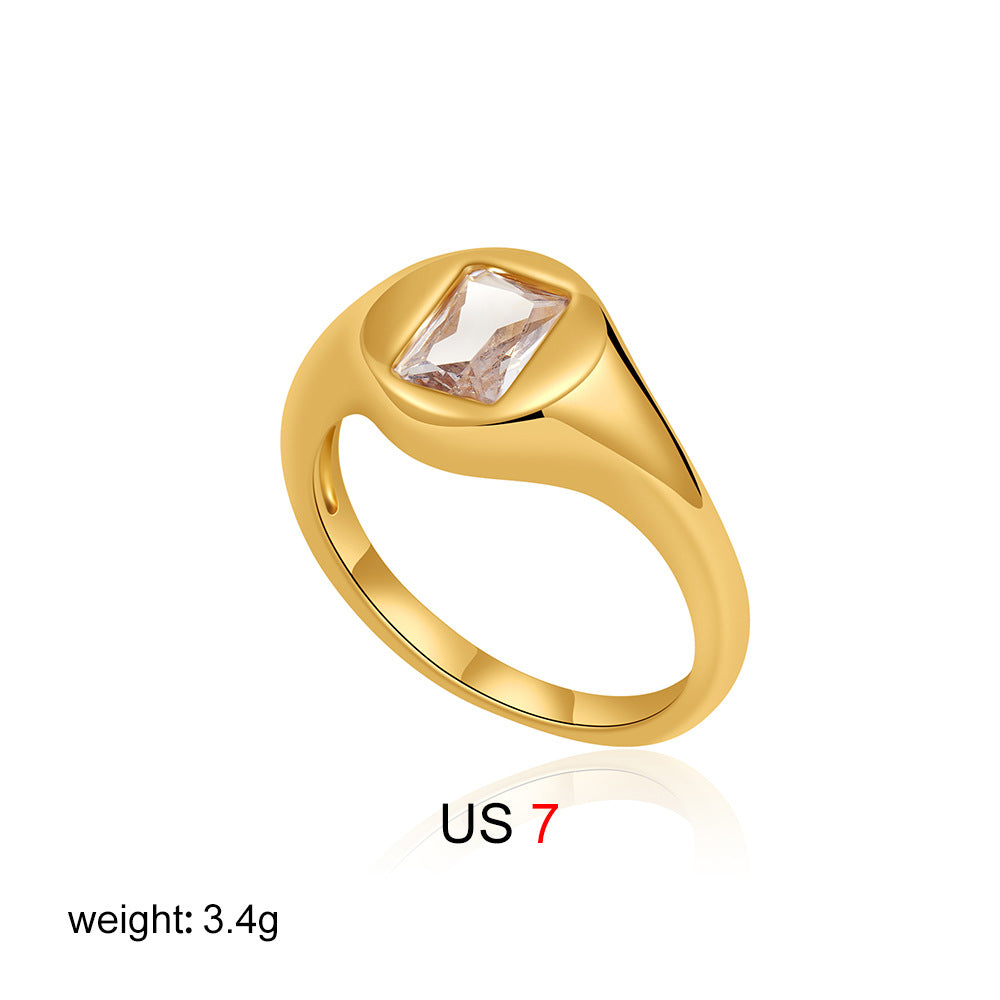 Wholesale  18K Gold Square Zircon Ring  Light Luxury Ring