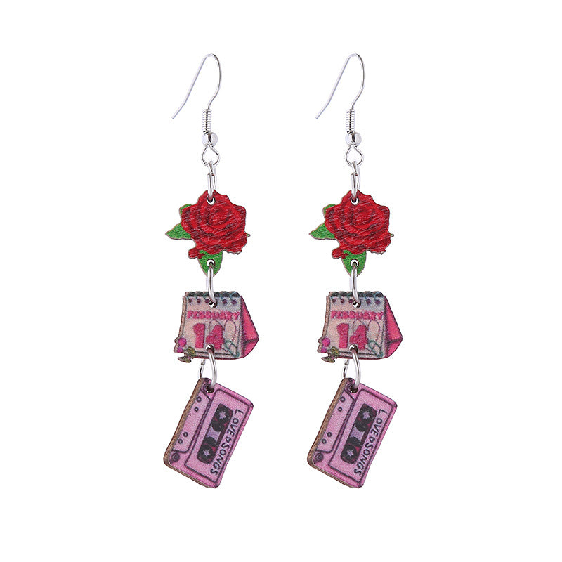 Wholesale Pink Valentine' s Day Three Heart-Shaped Cute Cat Earrings