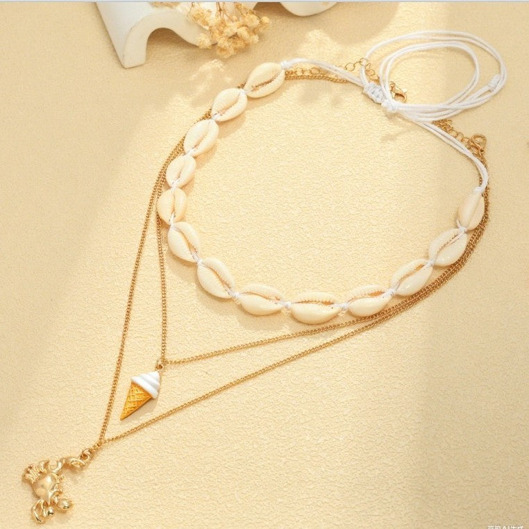 Wholesale  Summer Beach Vacation Crab Conch Shell Women's Jewelry Set 3 Necklaces